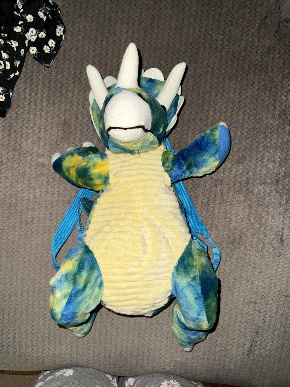 Plush Triceratops Reptile Backpack - Blue, Green & Yellow